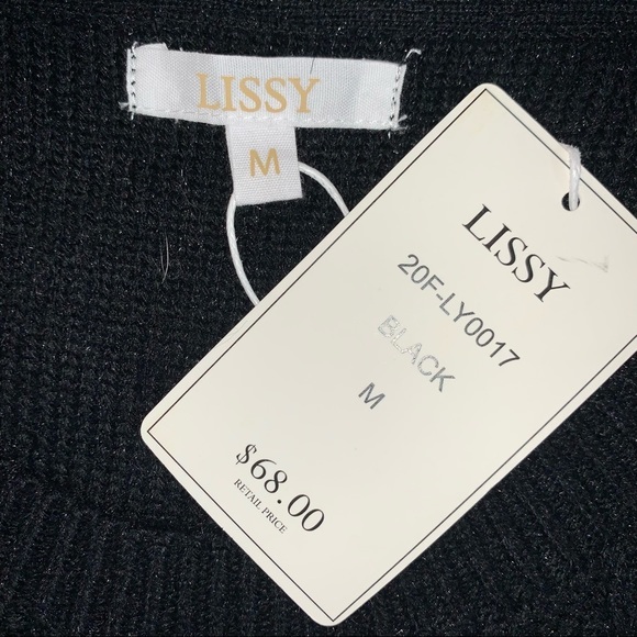 Lissy size M black shimmer crew neck long sleeve sweater with tie waist accent - Picture 11 of 14